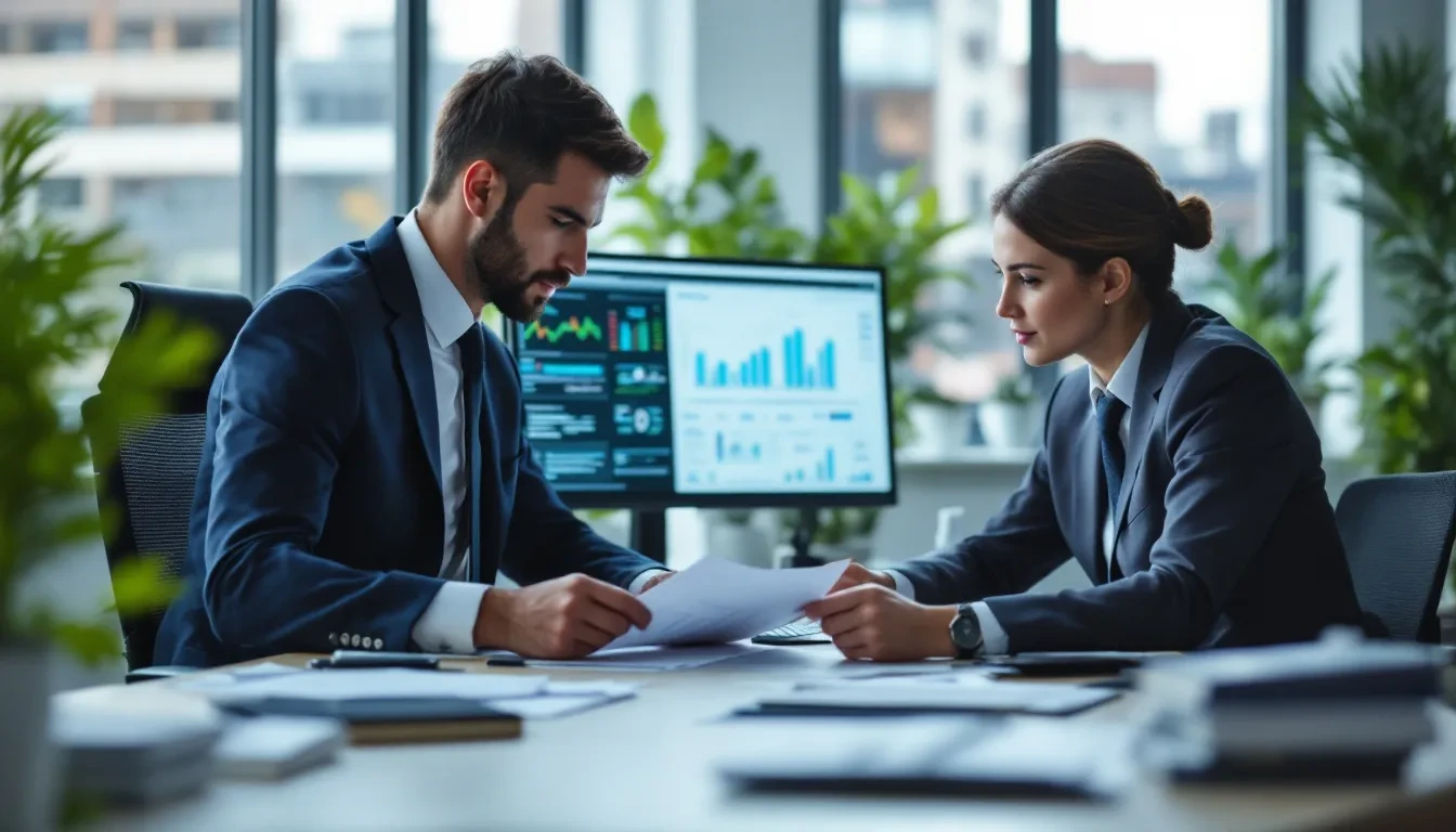 A photoreal editorial scene inside a modern UK bank compliance office, daytime, neutral tones, a financial analyst in bu
